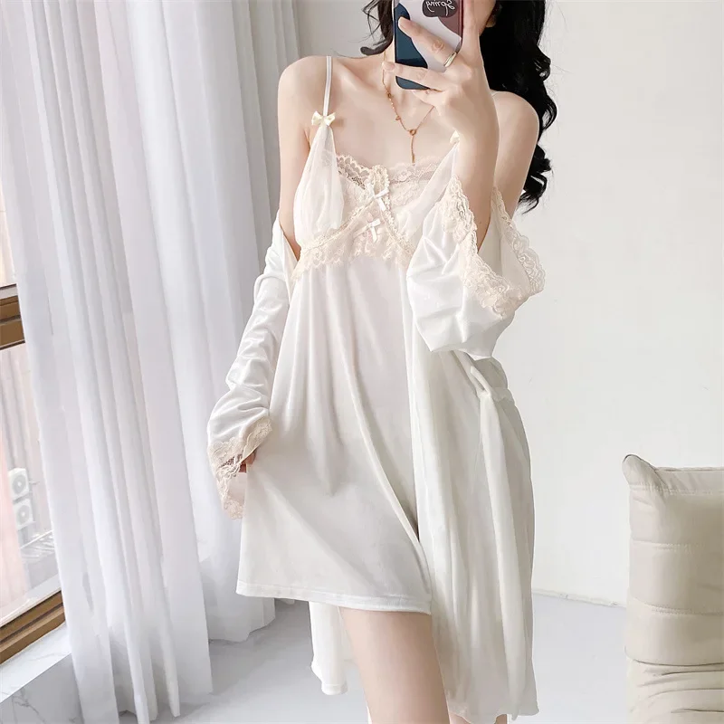 Осенняя бархатная Женская одежда для сна отдыха сексуальный розовый комплект из