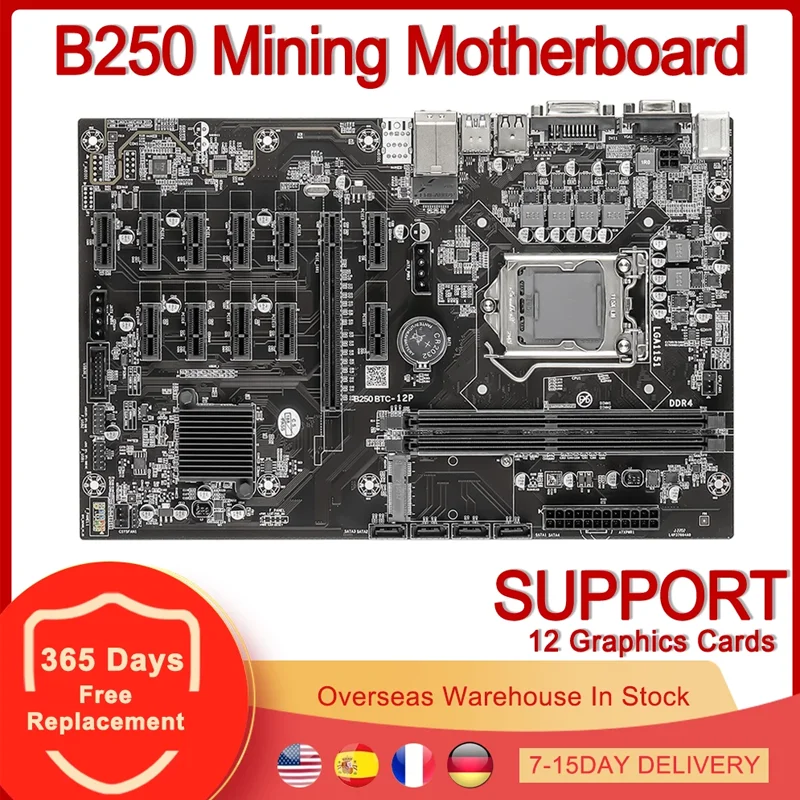 

Материнская плата B250 для майнинга PCIe X1 PCI-E X16 LGA 1151 DDR4 SATA MSATA USB 3,0 VGA