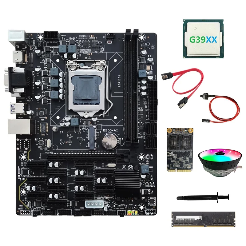 

Материнская плата B250 V2.1 для майнинга ETH DDR4 8 Гб RAM + 128G MSATA SSD