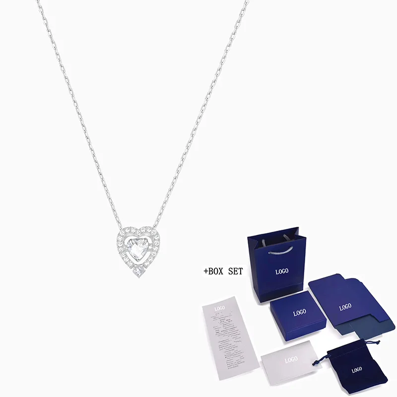 

Fashion SWA New SPARKLING DANCE HEART Platinum Necklace Exquisite Heart Shape Crystal Shape Female Trend Romantic Jewelry Gift