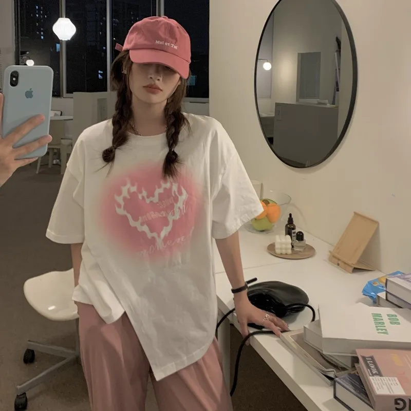 Новое поступление летняя Женская Повседневная Свободная футболка в Корейском