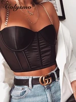 colysmo satin bustier crop top women red push up bralet womens tank tops metal chain sexy cropped top vest plus size black new