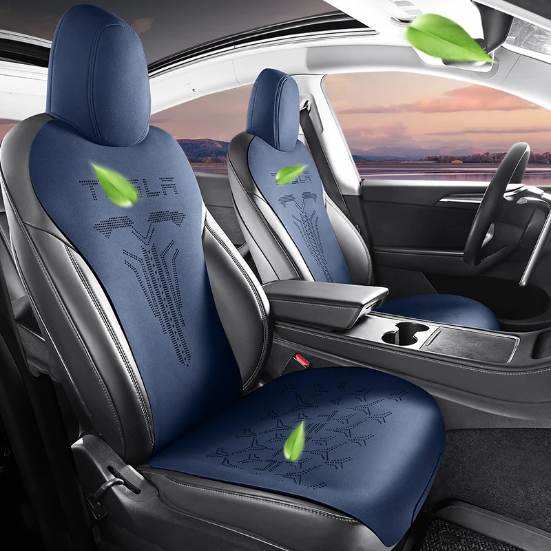 Фото Замшевая подушка для автомобильного сиденья Tesla Model Y Model 3 2021 2022 2023, воздухопроницаемые автомобильные аксессуары, полный комплект, белый цвет №3