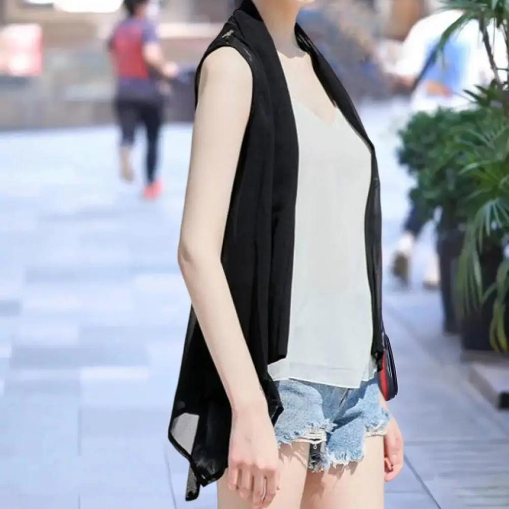 Chic Vest Coat Bandage Breathable Sweet Mid-Length Back Hollow Out Lace Vest Jacket Skin-touching Chiffon Vest Streetwear