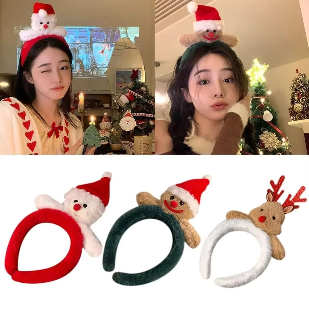 Милая мультяшная красная рождественская повязка на голову с рогами пушистые