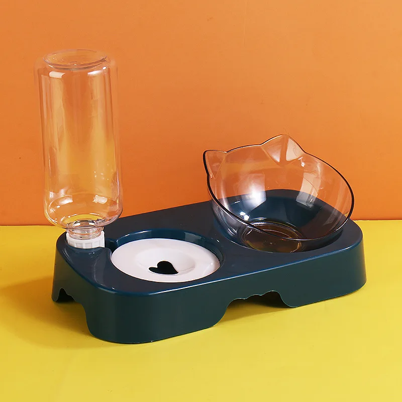 

2-in-1 Automatic Dog Cat Container With Stand Removable Bowl Pet Water Bowl Dispenser Splash-proof Water Elevated Food Storage