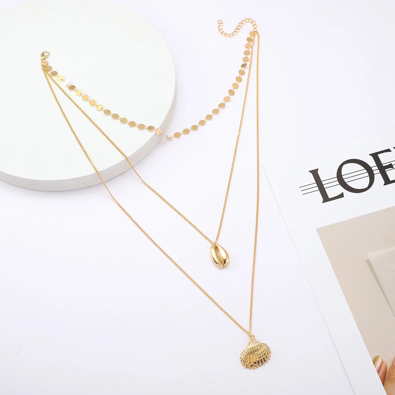 Модное ожерелье подвеска из ракушек Золотая цепочка чокер Лидер продаж