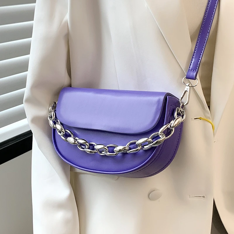 

Thick Chain Brand Small PU Leather Crossbody Bags for Women 2022 Summer Simple Fashion Shoulder Bag Lady Luxury Handbags