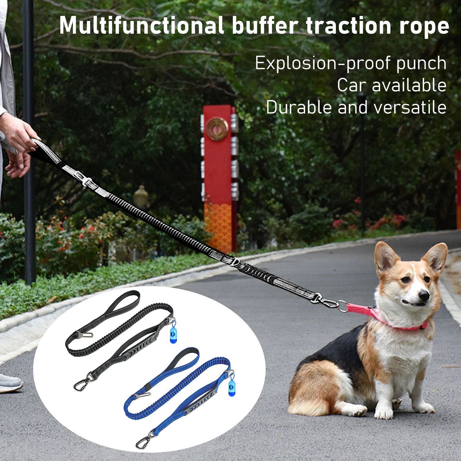 

Bungee Dog Lead With Soft Padded Handle,Adjustable Anti-Pull Dog Leash With Seat Belt Buckle,Strong Reflective Thread Dog Leads