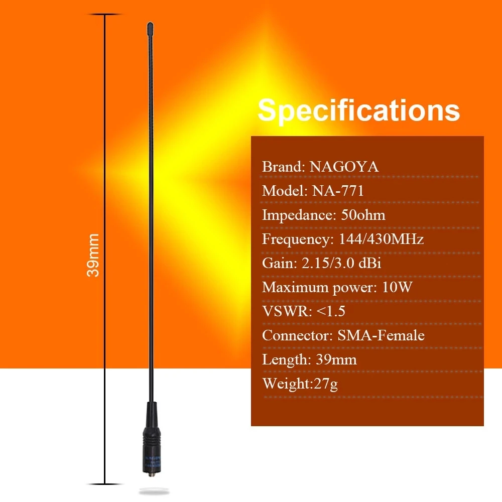 NA-771 UV Dual Band 15.1-Inch Radio Antenna VHFUHF (144430Mhz) SMA-Female for BAOFENG and Ham Radio Walkie talkie Antenna
