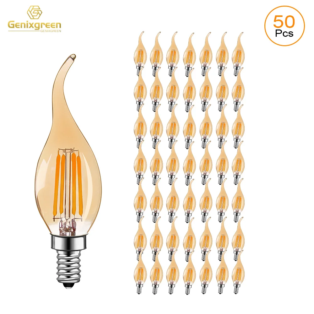 Genixgreen C35 Candle Bulb 4W Dimmable Led Filament Bulb E12 E14 Candelabra Base Flame Shape Bent Tip Lamps For Chandelier Light