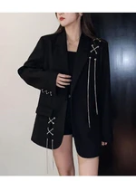 blazers for women formal office lady shirring notched black blazer chain casual clothes