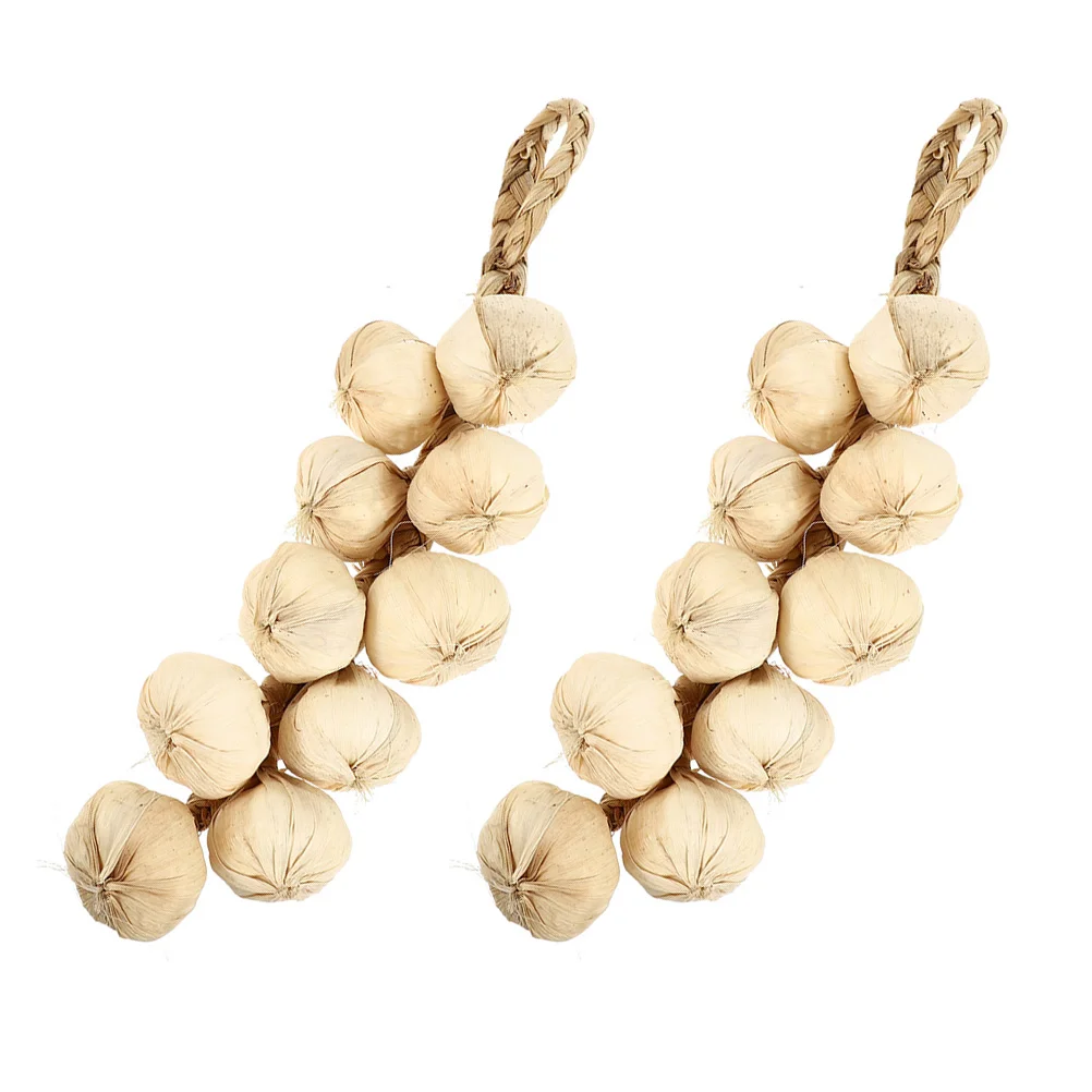 

2 Pcs Hanging String Farm Garlic Decorations Wall Pendants Indoor Farmhouse Ornament Photo Window Realistic Simulation