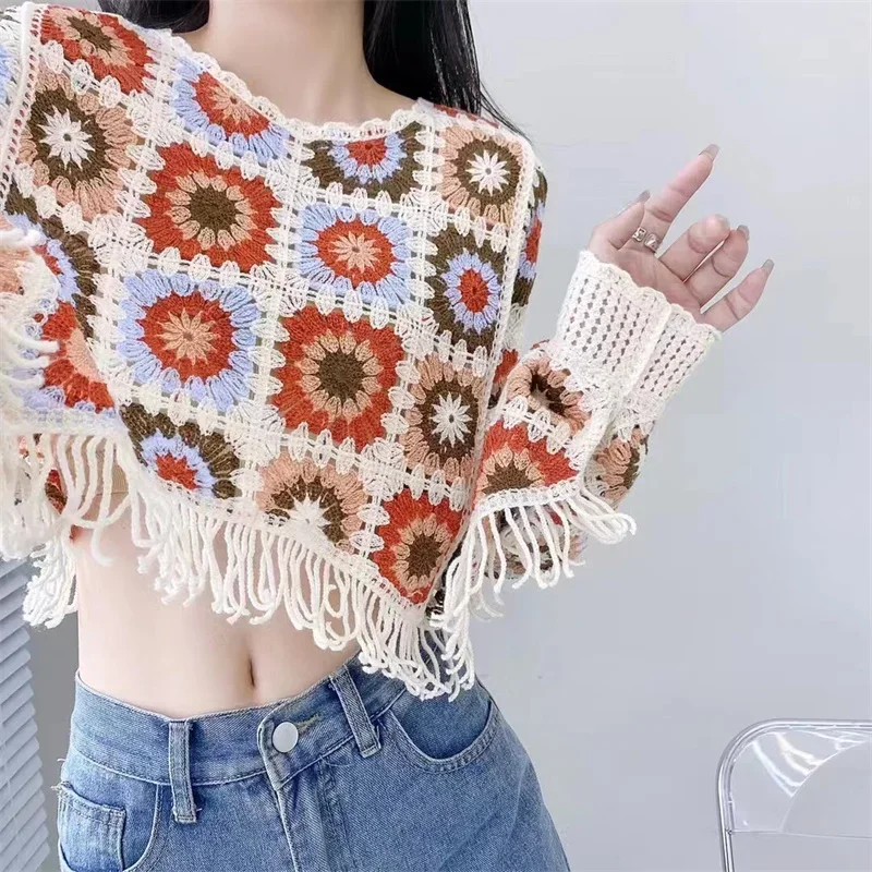 Женский трикотажный свитер с круглым вырезом длинным рукавом летучая мышь