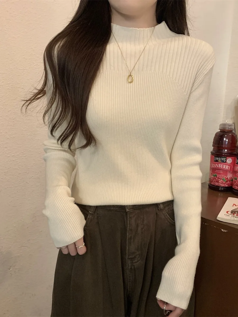 Облегающая трикотажная нижняя рубашка с высоким воротником и длинными рукавами