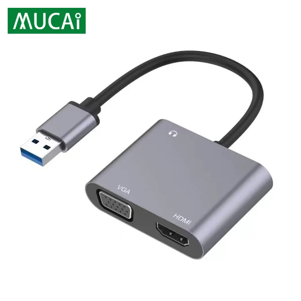 

MUCAI USB to HDMI-compatible VGA Adapter 1080P Dual Output Multi-Display Converter For Mac OS Windows 7/8/10/11 Laptop Computer