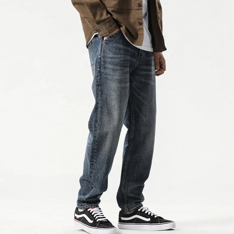 Streetwear Men 2022 Autumn and Winter Loose Straight Cylinder Jeans Vintage Haren Pants Fashion Comfortable Blue Trousers Female