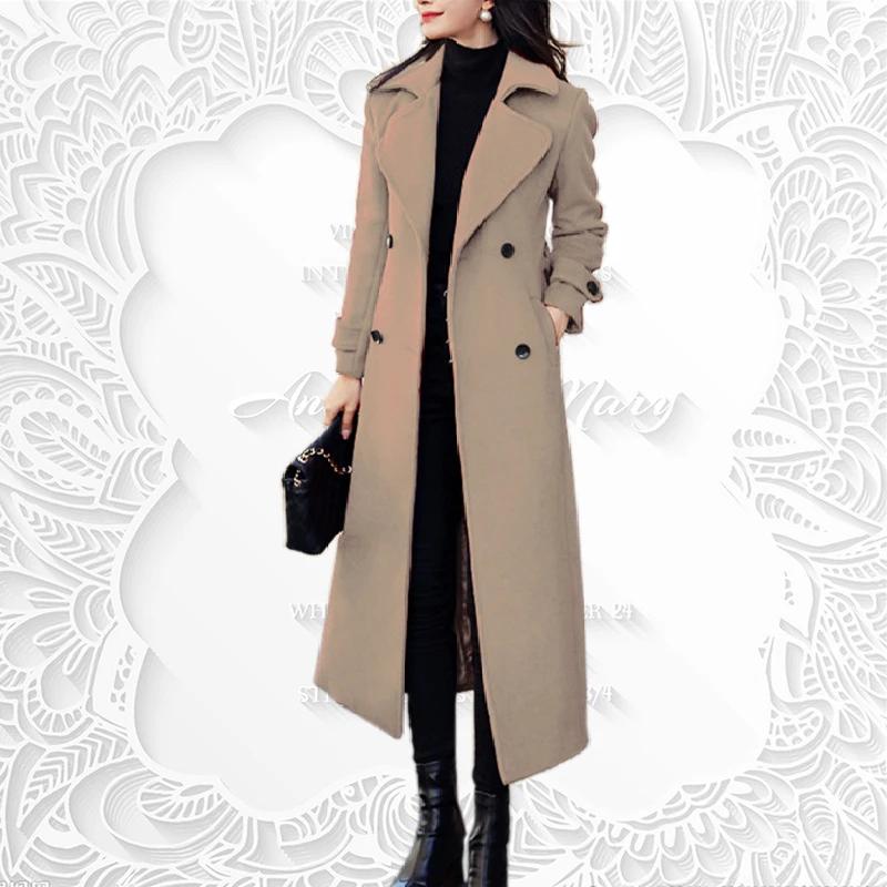 

New Autumn Winter Women Fashion Long Warm Coat Ladies Outwear Slim Belt High Quality Clothing For Womens