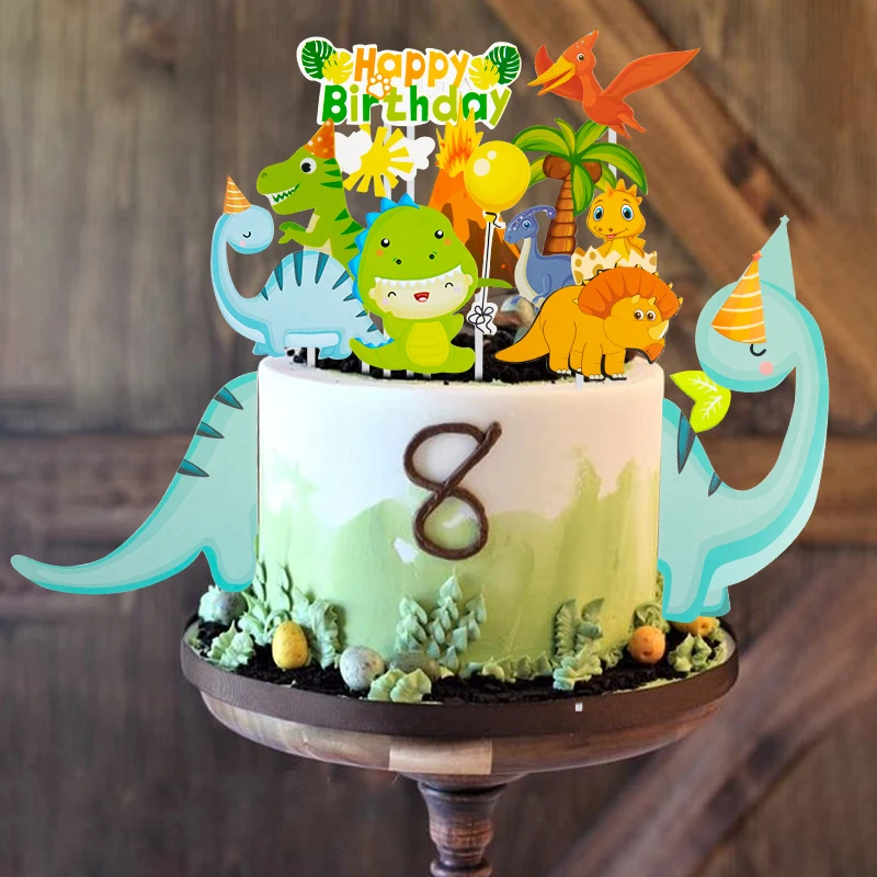 Cartoon Dinosaur Cake topper set Dino Theme Birthday Party Cake Decorations Kids Boys Dino Party Supplies Baby Shower Favor