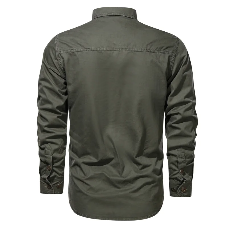 Men Autumn Spring 100% Cotton Cargo Long Sleeve Slim Shirts Blouses Men Casual Fashion Solid Color Single Breasted Shirt For Men