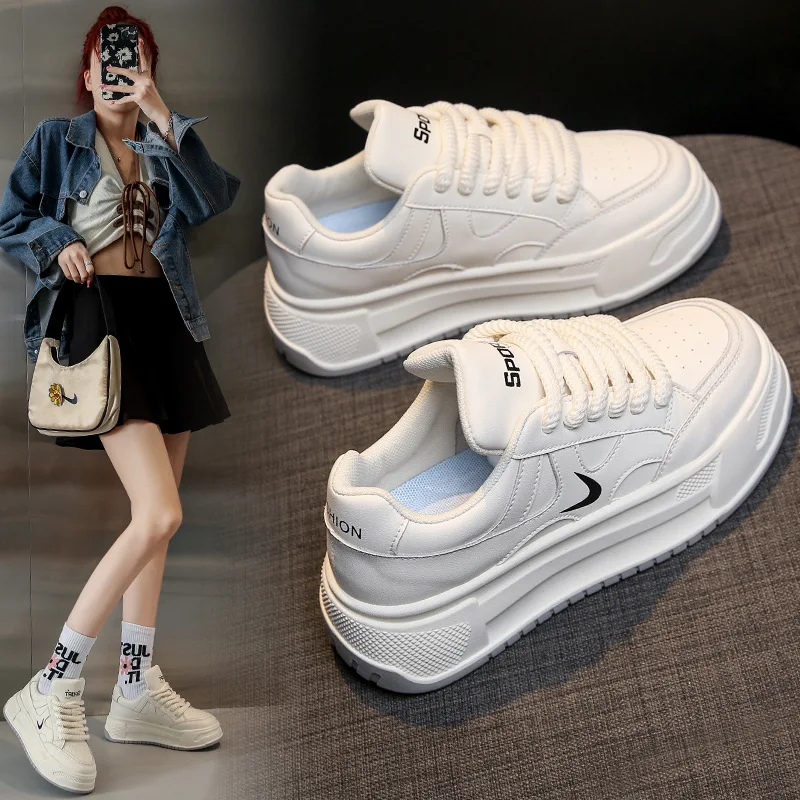 

Woman Platform White Sneakers Woman 2024 Autumn New Fashion Sports Shoes Trainers Baskets Female Fashion Casual Chunky Sneakers
