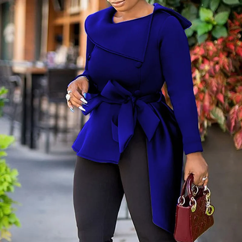 

Plus Size Blouse Round Neck, Long Sleeve, High Waist, Irregular Ruffle Edge, Belt, Casual And Versatile Shirt Top, Women's Tops