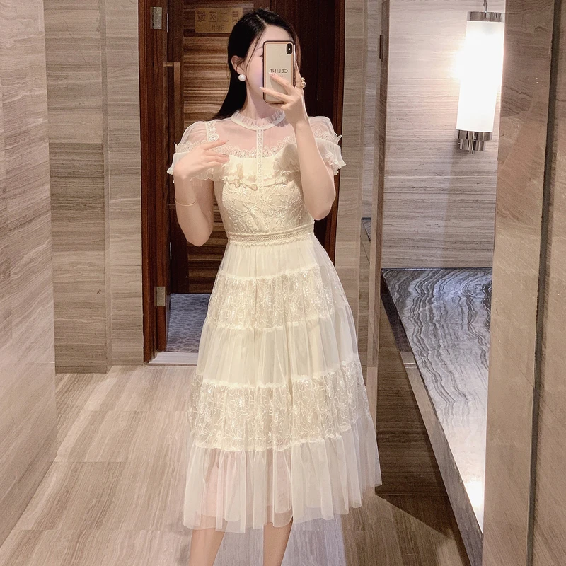 Женское Сетчатое платье-трапеция элегантное платье с кружевной вышивкой и