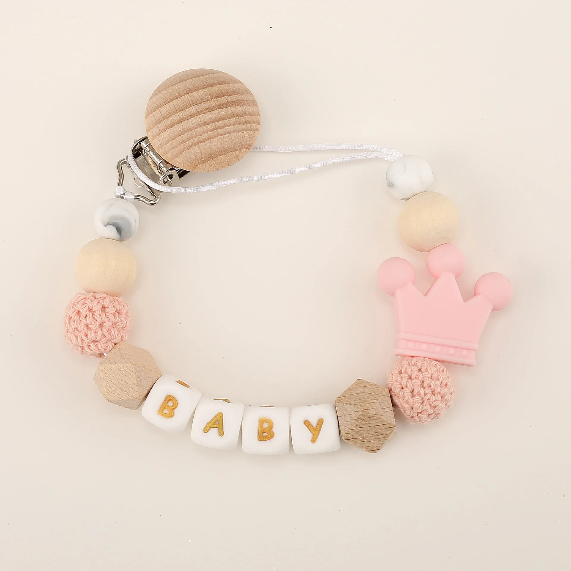 INS Baby Pacifiers Clips Personalized Name Silicone Crown Letter Gold Dummy Nipples Holder Clip Chain Teething Toys Accessories images - 6