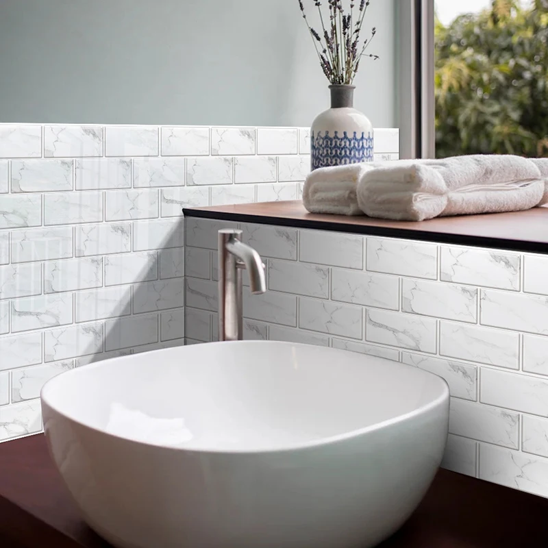 

6 шт., ПВХ черно-белая плитка, наклейка, кухонная задняя панель, шкаф для одежды ванная, водонепроницаемая, блестящая пленка, художественные наклейки на стену