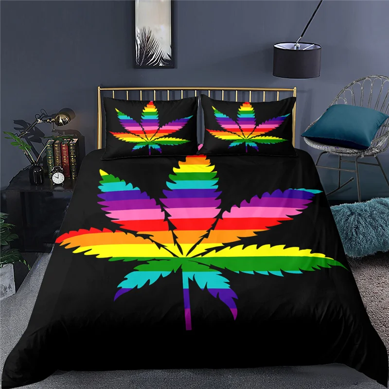 

Luxury 3D Color Maple Leaf Print 2/3Pcs Kids Bedding Sets Comfortable Duvet Cover Pillowcase Home Textile Queen and King Size