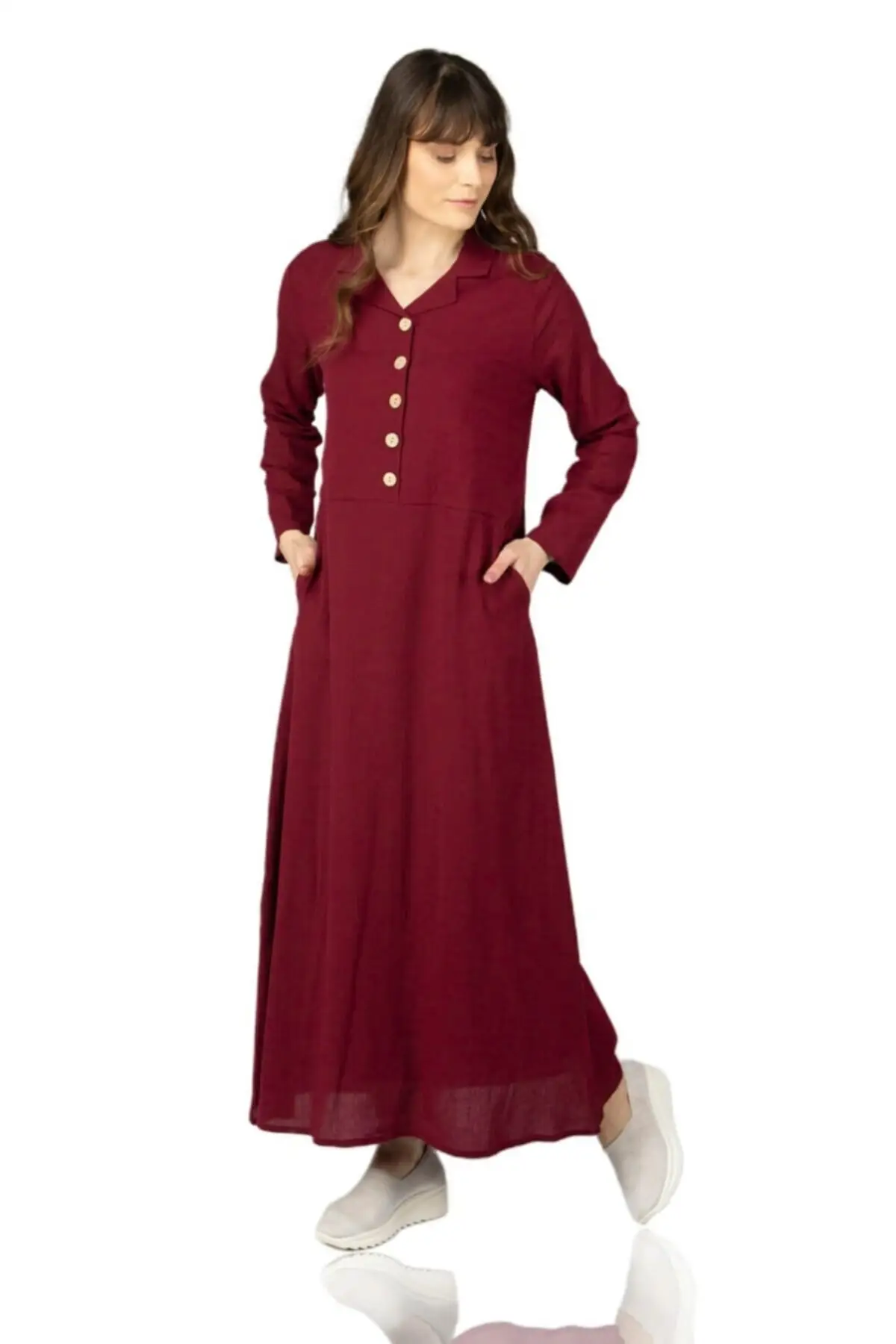

Long sleeve cloth spring long dress burgundy Brd
