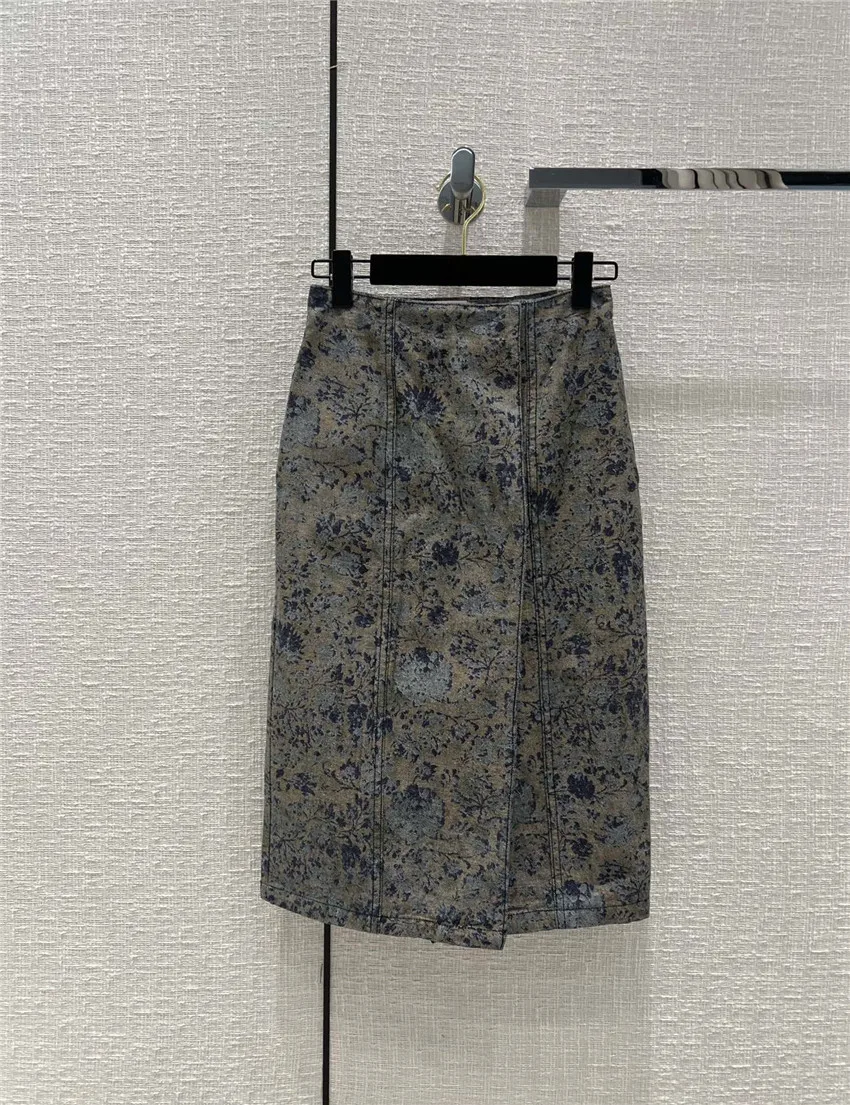 

Высококачественная Женская винтажная джинсовая юбка с высокой талией и водяным принтом