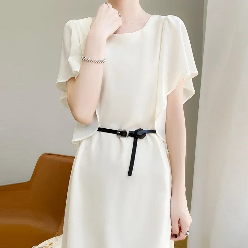 Платье из натурального шелка во французском стиле женское новое летнее атласное