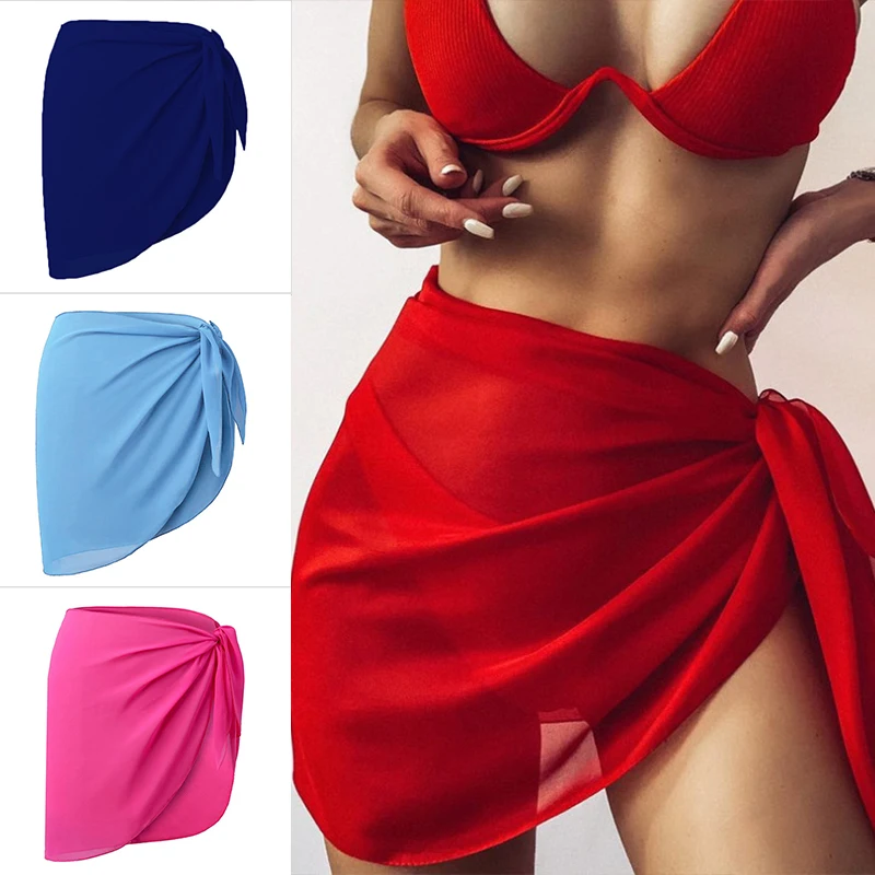 

Women Short Chiffon Swimwear Coverups Candy Color Beach Bikini Wrap See-through Cover Up Wrap Scarf Swimsuit Cover Up Dress