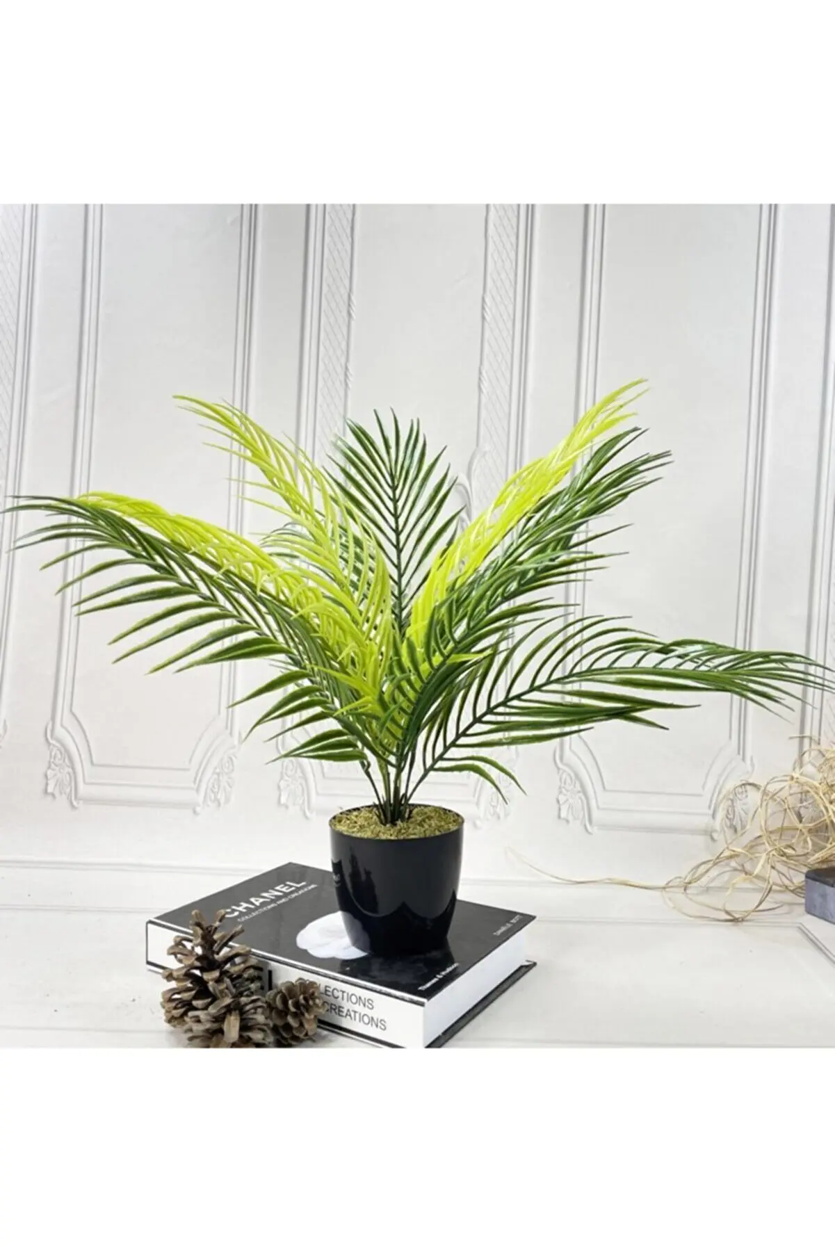 

Artificial Flower Palm Black Plastic Pot Artificial Plant Hall Flower 9 Leaf 50cm Artificial Dry Flower 133859177