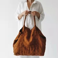 2022 new european and american retro style canvas handbag large capacity linen brown large shopping bag beach shoulder bag tote