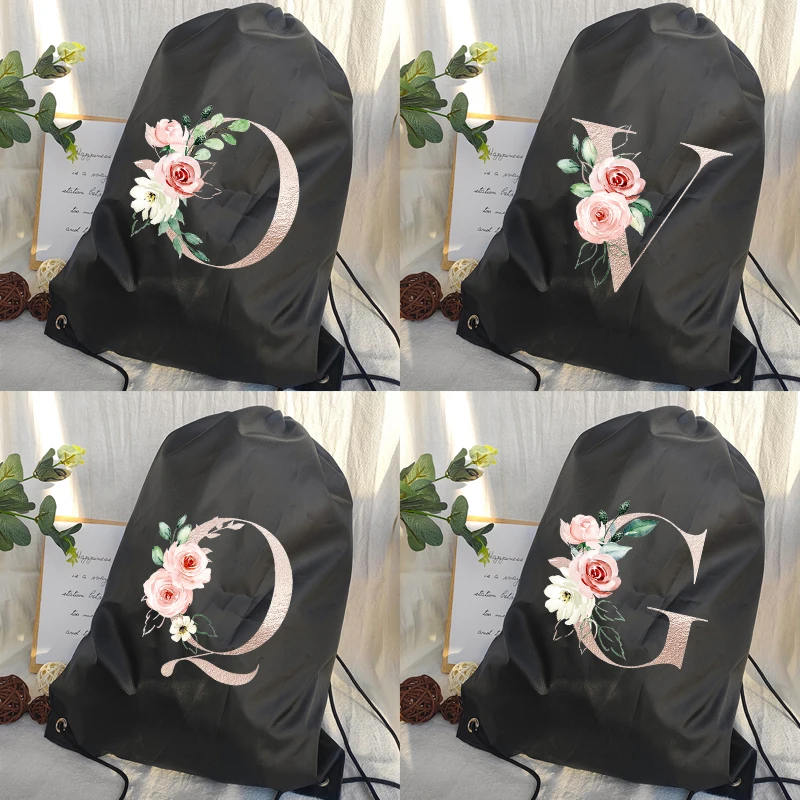Portable Sport Bag Thicken Drawstring Backpack Gold Letter Print Drawstring Shoes Swimming Camp Bag Clothes Waterproof Backpacks