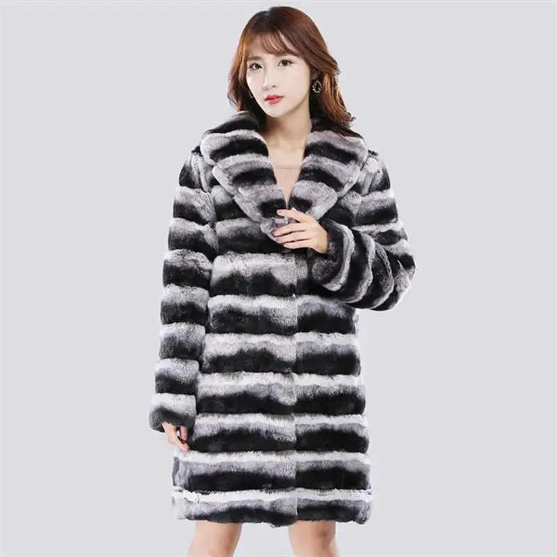 Street Otter Rabbit Fur Imitation  Coat Women's Winter Warm Mink  Casual Medium Long Thick Trench