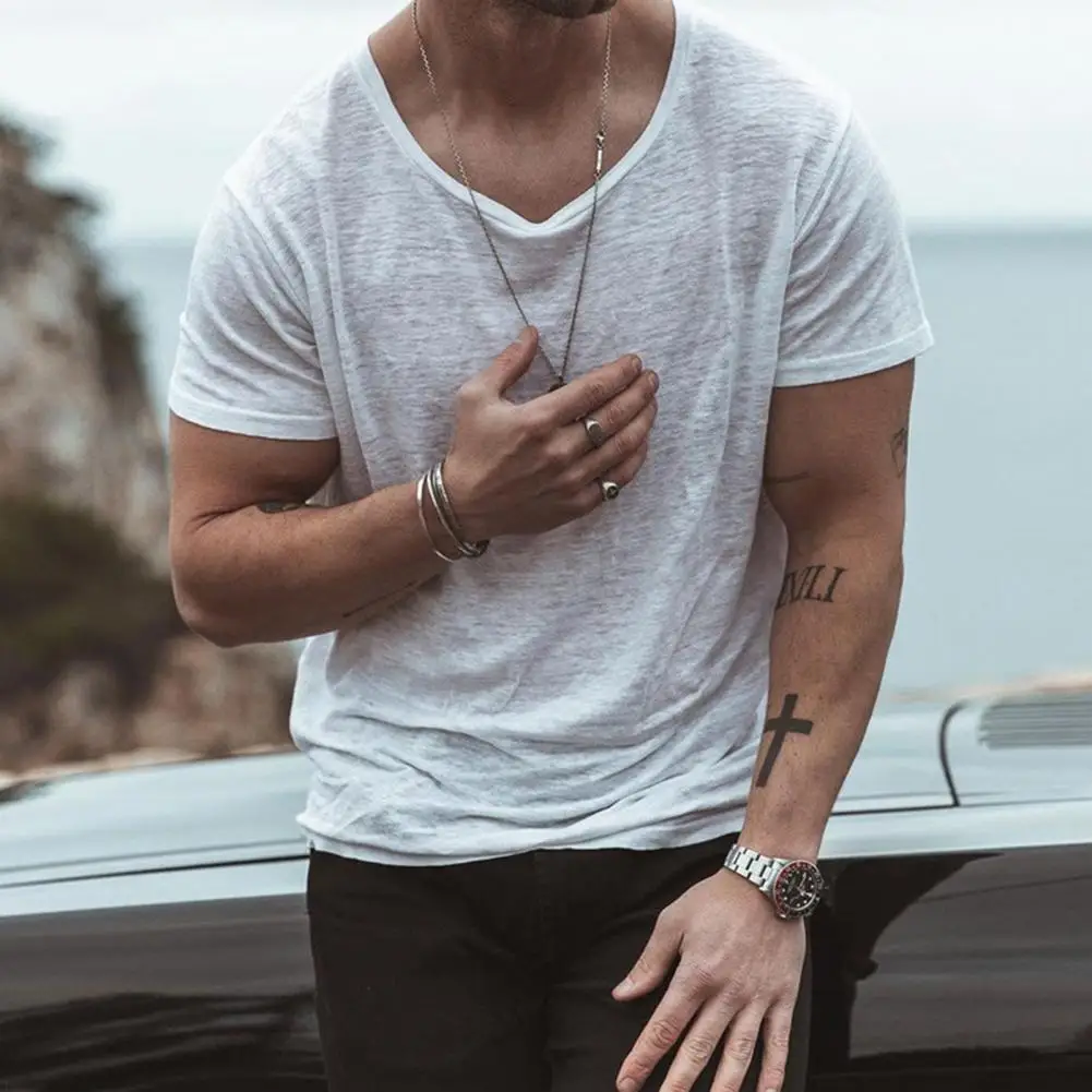 

Solid Color O Neck Men T-shirt Quick Dry Soft Fabric Short Sleeves Summer Top Young Style Loose Breathable Men Tops For Daeting