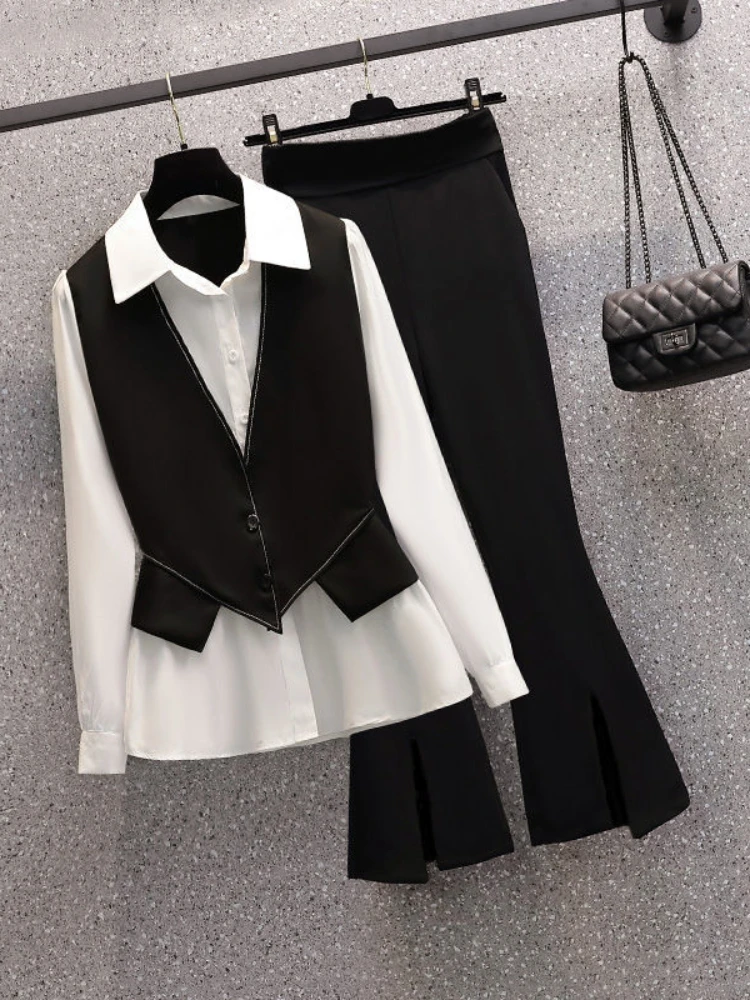 

Women's Autumn Casual Shirts and High Waist Pants Suits Female Elegant Loose Trousers Blouse Suits Ladies Two-piece Sets G26