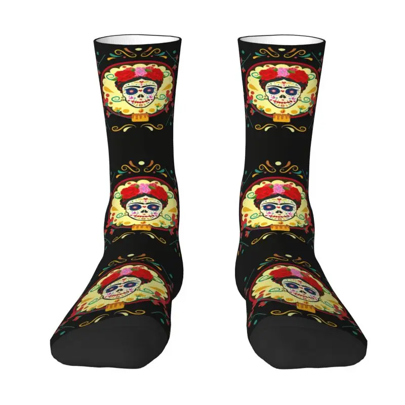 

Frida Skull Day Of Dead Men's Crew Socks Unisex Fashion Mexican Flowers Catrina Spring Summer Autumn Winter Dress Socks