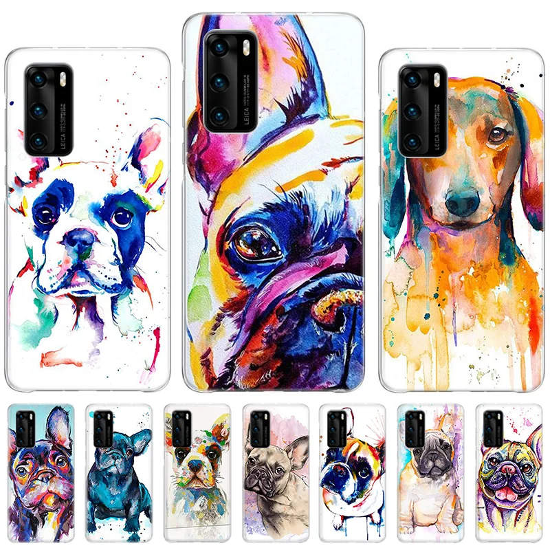 

French Bulldog Dog Pug Case For Huawei P50 P40 P30 P20 P10 lite Printing Pattern Cover For Huawei Mate 20 10 Pro Anti-fall Coque