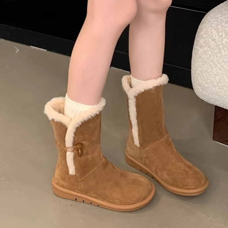 Женские зимние ботильоны на меху плоской подошве короткие плюшевые новые