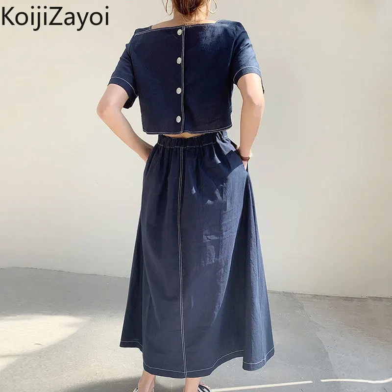 

Koijizayoi Summer Women Bright Line Long Dress Office Lady Casual Backless Fashion Dresses Chic Korean Vestidos 2022 Ropa Mujer