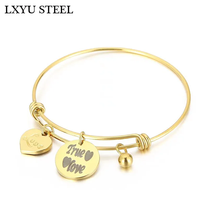 Love Heart Bangle Bracelet Gold Color Charm &quotTrue Love" Bangles Trendy Jewelry For Mother Day Gift | Украшения и