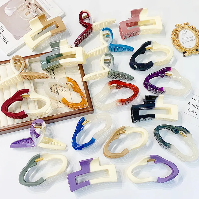 

Модные Женские Двухцветные пластиковые заколки для волос, аксессуары для волос, зажим для конского хвоста, полый геометрический зажим для волос, головной убор