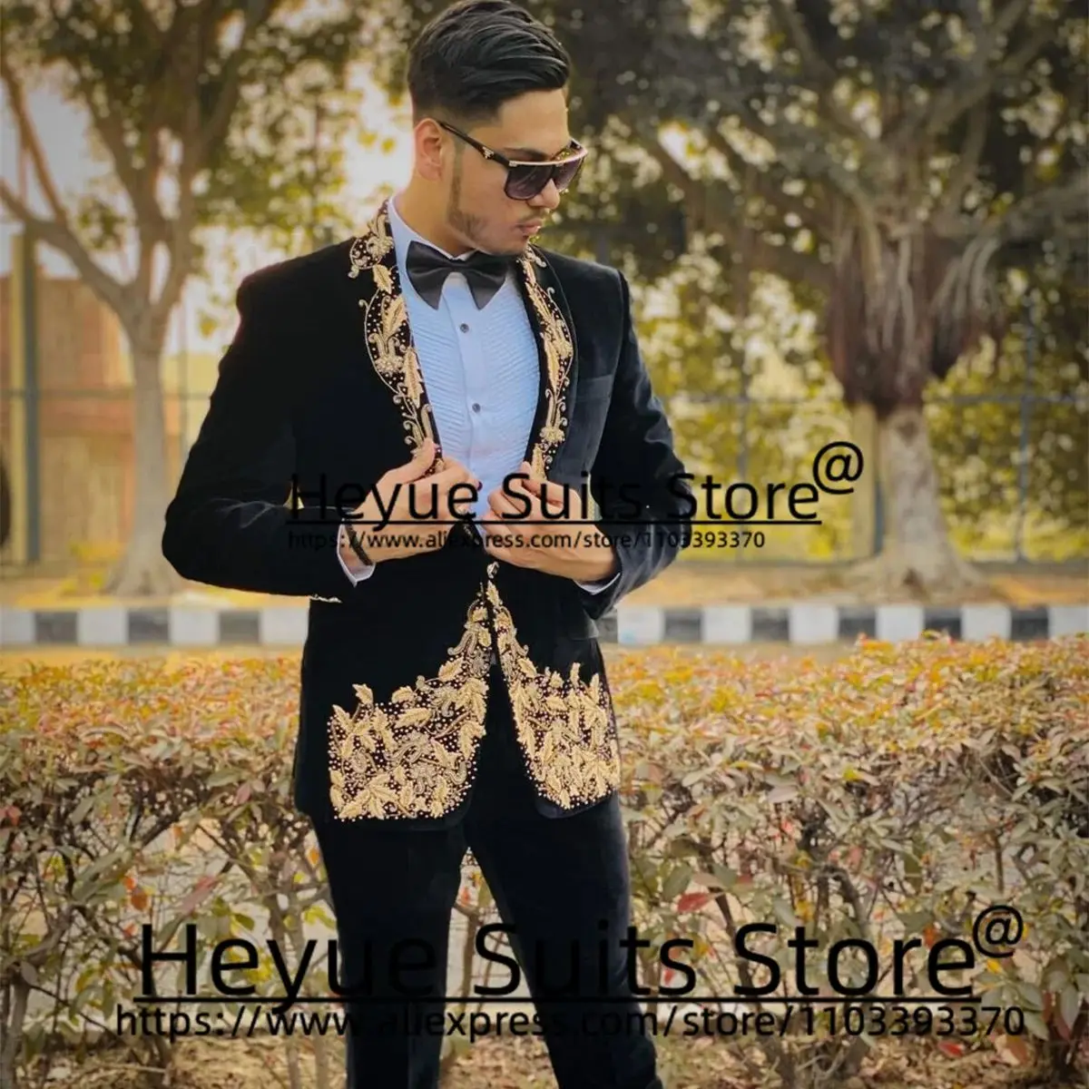 Роскошные бархатные черные комплекты из 2 предметов в лацканом стиле Тонкая Шаль