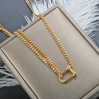 zmfashion pendant u shaped double layer chain necklace steel golden color gold plated unisex fashion jewelry kpop choker