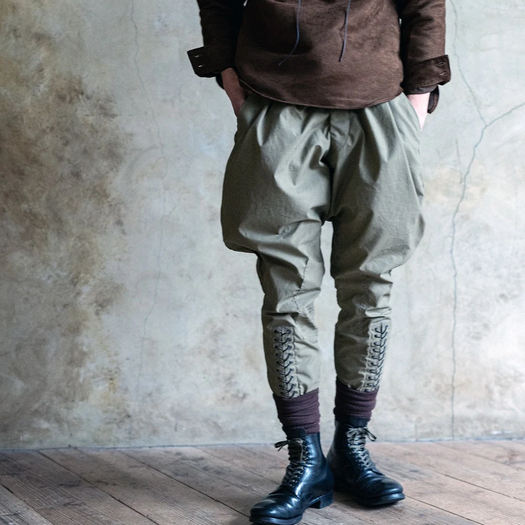 Meimei homemade new twill cotton gray-green breeches knight feet 9 points retro casual pants YUTU&MM men's XS XXXL