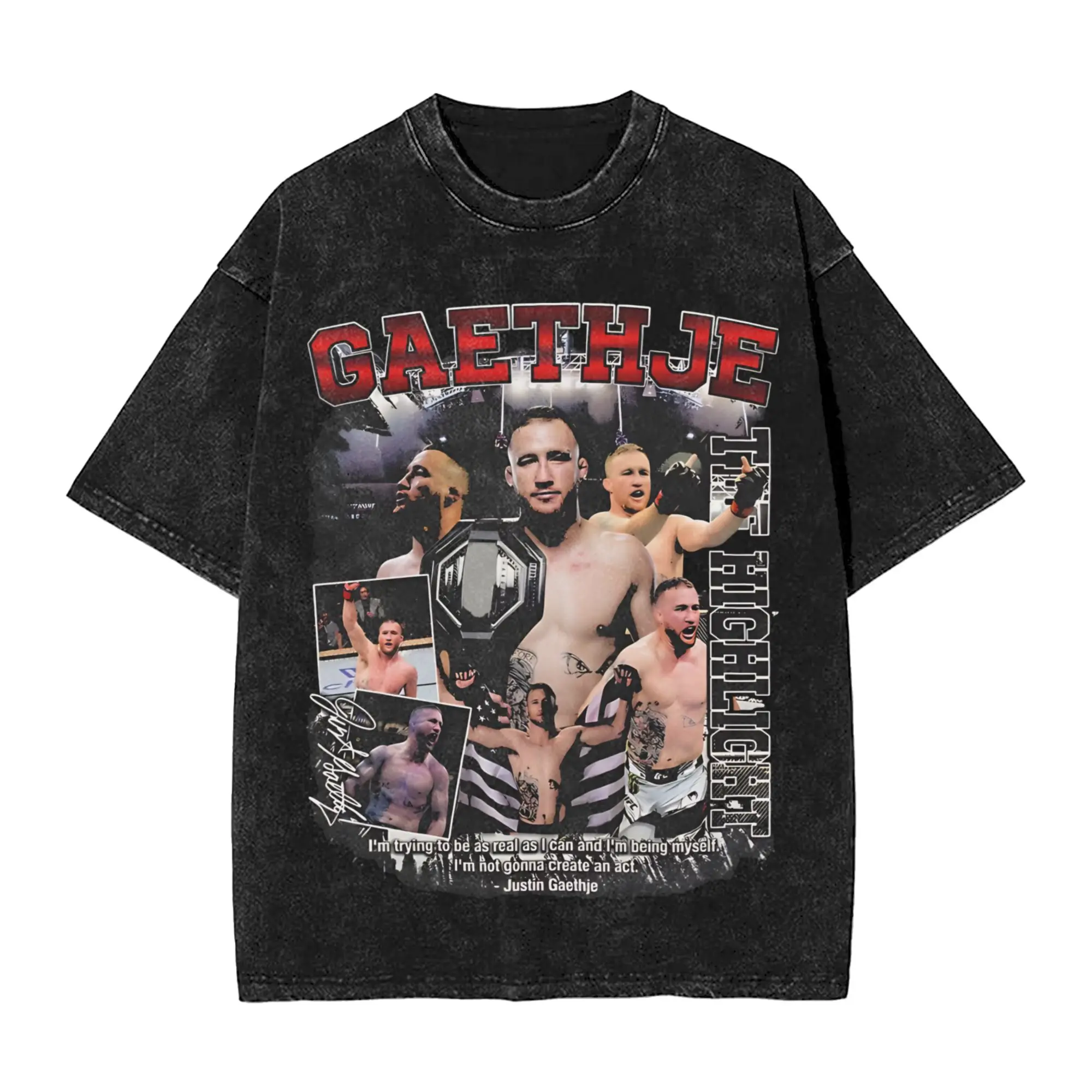 Фото Футболки Justin Gaethje The Highlight в стиле хип-хоп, с эффектом потертости, с коротким рукавом, оверсайз, винтажные, для мужчин и женщин, уличная одежда, графические принты №3